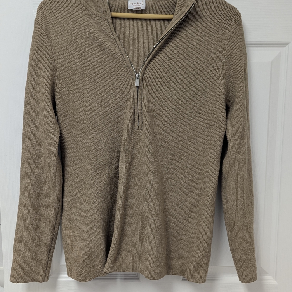 Maternity Tan Sweater with Half-Zip